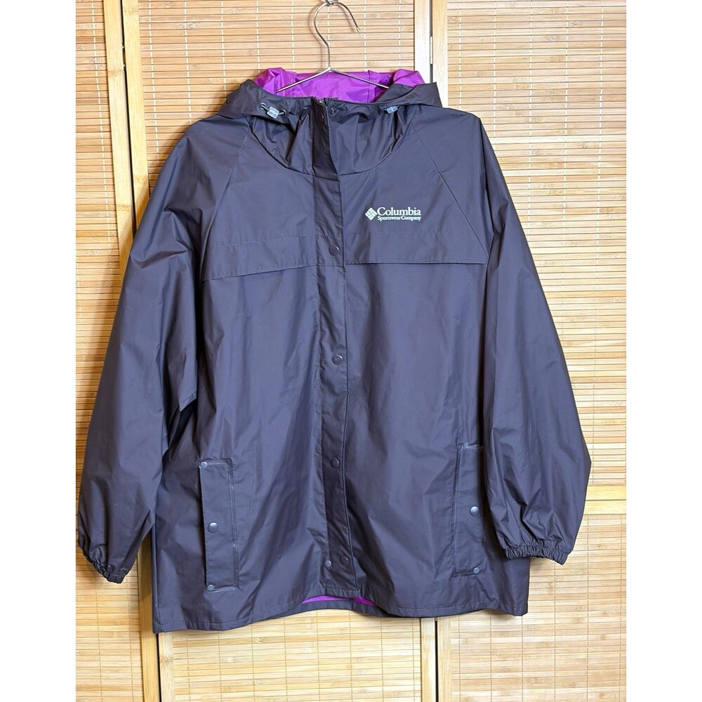 Columbia Women’s Hooded Rain Coat L Dark Brown Waterproof Camping